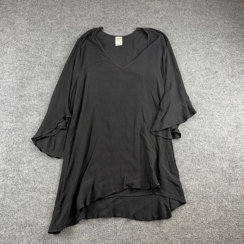 Anne‎ Cole Cover Up Womens XS/S Black Ruffle 3/4 Sleeve High Low Viscose Swim
